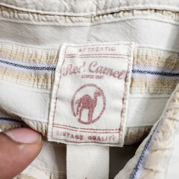 Red Camel Vintage Quality Mens Large Shirt Striped Button Up Short Sleeve