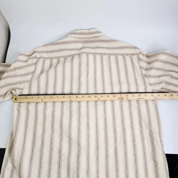 Red Camel Vintage Quality Mens Large Shirt Striped Button Up Short Sleeve