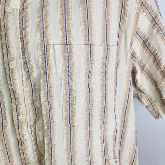 Red Camel Vintage Quality Mens Large Shirt Striped Button Up Short Sleeve