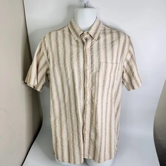 Red Camel Vintage Quality Mens Large Shirt Striped Button Up Short Sleeve