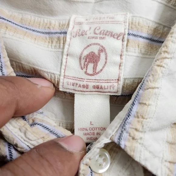 Red Camel Vintage Quality Mens Large Shirt Striped Button Up Short Sleeve