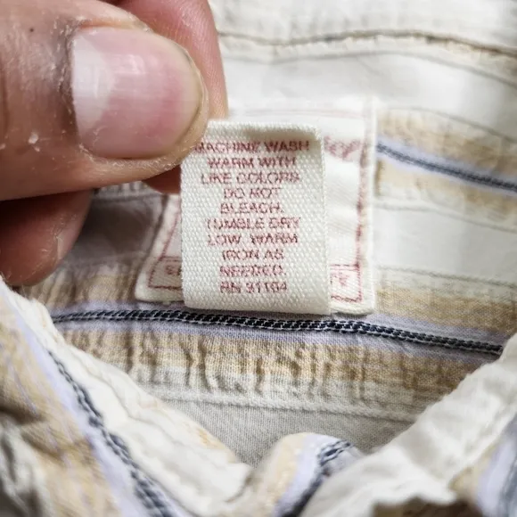 Red Camel Vintage Quality Mens Large Shirt Striped Button Up Short Sleeve