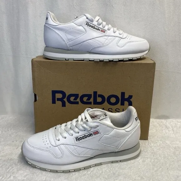 Reebok Classic Leather Lace-Up Sneakers Shoes Men Sz 7.5 White 101 New (059503)