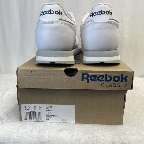 Reebok Classic Leather Lace-Up Sneakers Shoes Men Sz 7.5 White 101 New (059503)