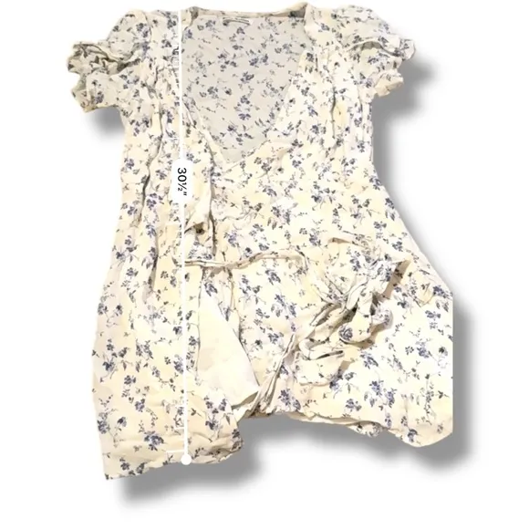 Reformation Ellwood Short Sleeve Wrap Mini Dress in Sinead White Blue Floral M