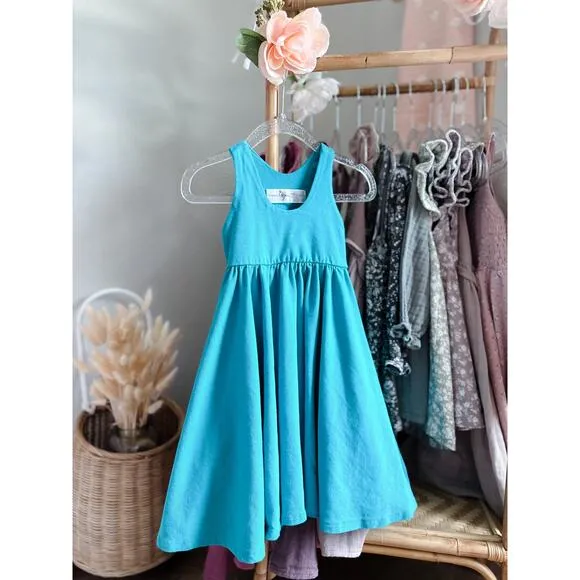 Remie Girl Teal Pocketed Empire Twirl Midi Dress 3
