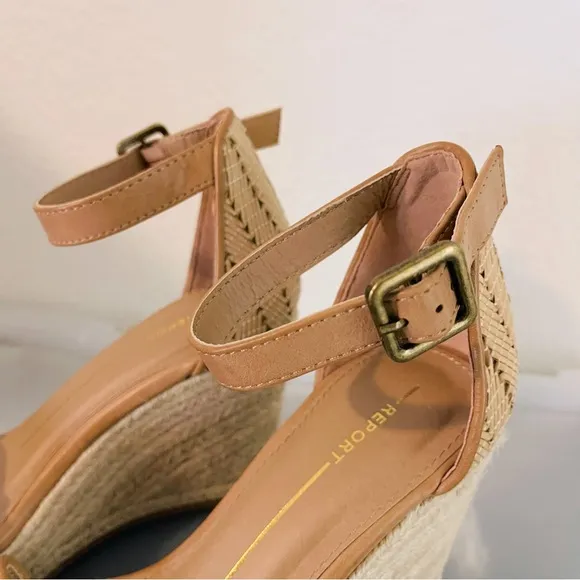 Report Women's Tan Ankle Strap Wedge Sandals Size 7