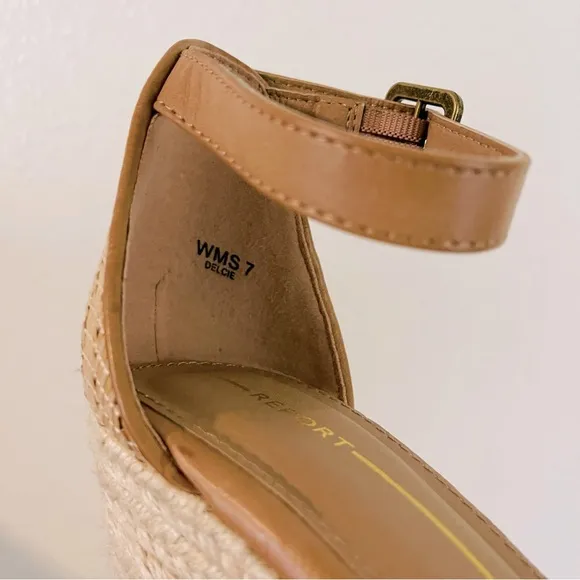 Report Women's Tan Ankle Strap Wedge Sandals Size 7