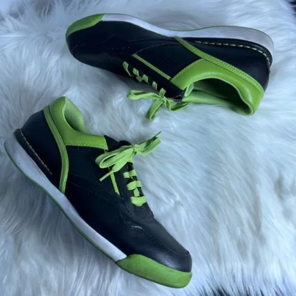 Rockport 7100 Black/Herbal Green Leather Walking Shoes Sz 10