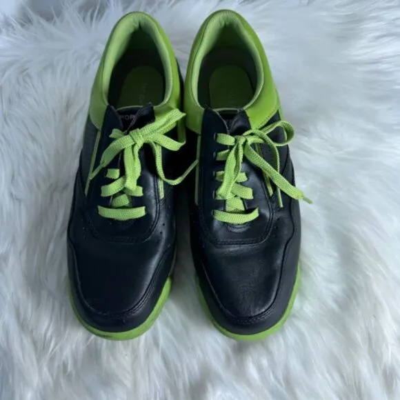 Rockport 7100 Black/Herbal Green Leather Walking Shoes Sz 10