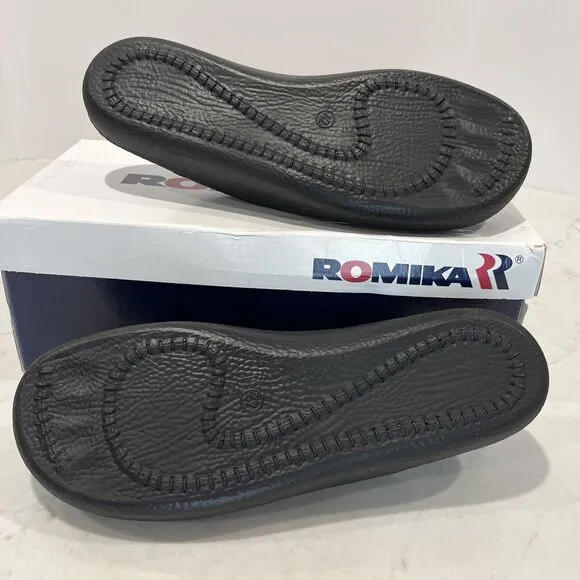 Romika Mens EU 42 ( M 8.5 - 9, W 11) Mokasso Black Leather Slippers Shoes Mules