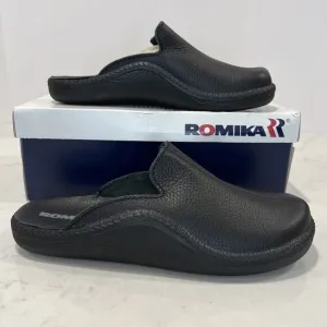 Romika Mens EU 42 ( M 8.5 - 9, W 11) Mokasso Black Leather Slippers Shoes Mules