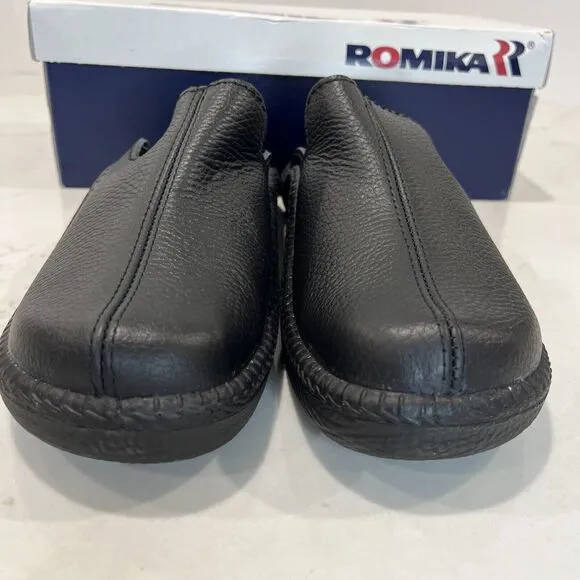 Romika Mens EU 42 ( M 8.5 - 9, W 11) Mokasso Black Leather Slippers Shoes Mules