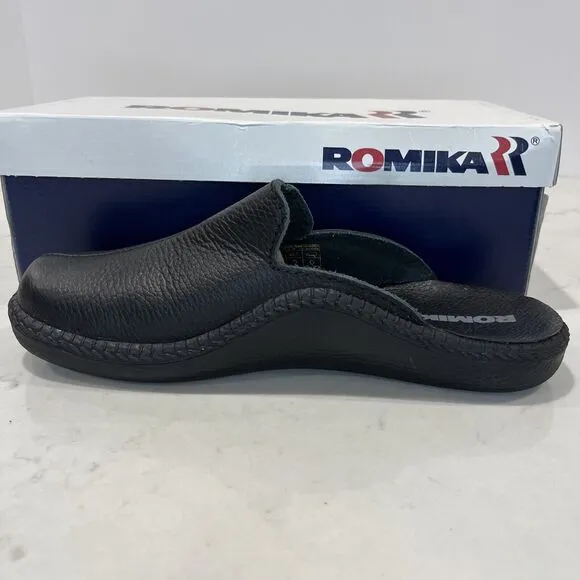 Romika Mens EU 42 ( M 8.5 - 9, W 11) Mokasso Black Leather Slippers Shoes Mules