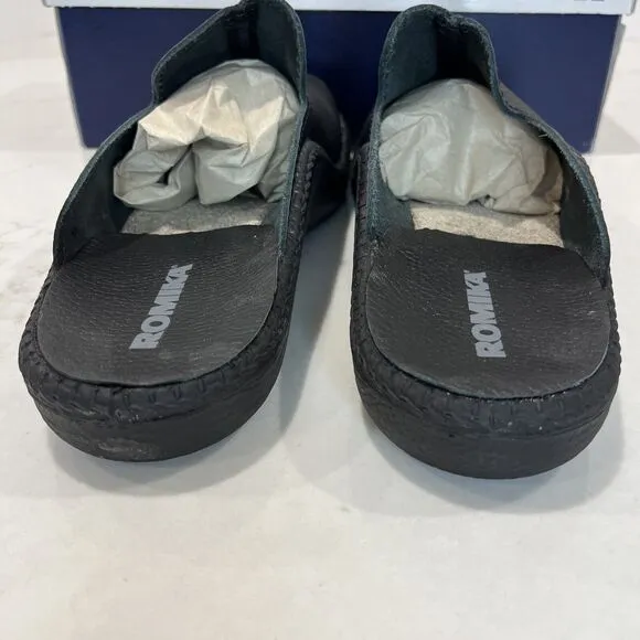 Romika Mens EU 42 ( M 8.5 - 9, W 11) Mokasso Black Leather Slippers Shoes Mules