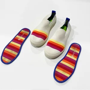 Rothy's Pink Candy Stripe slip on sneakers BIG KIDS 4 White Rainbow