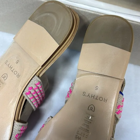 Rothy’s The Triple Band Slide Sandals Hot Pink Basket Stitch sandals size 5