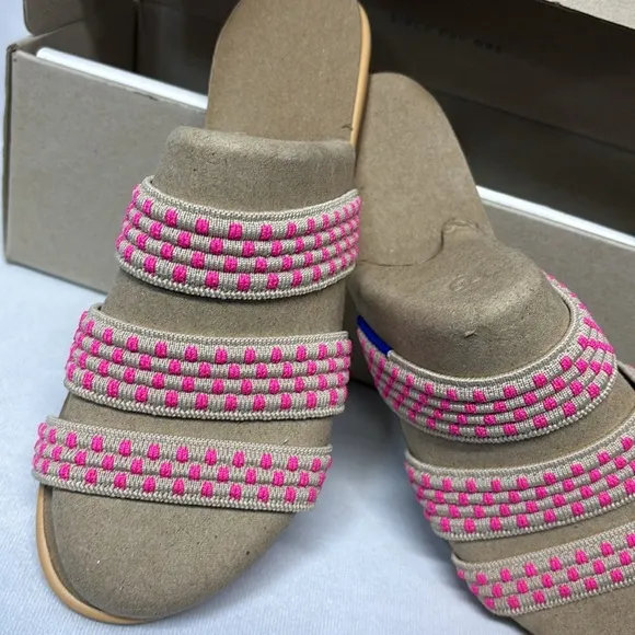 Rothy’s The Triple Band Slide Sandals Hot Pink Basket Stitch sandals size 5