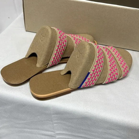 Rothy’s The Triple Band Slide Sandals Hot Pink Basket Stitch sandals size 5