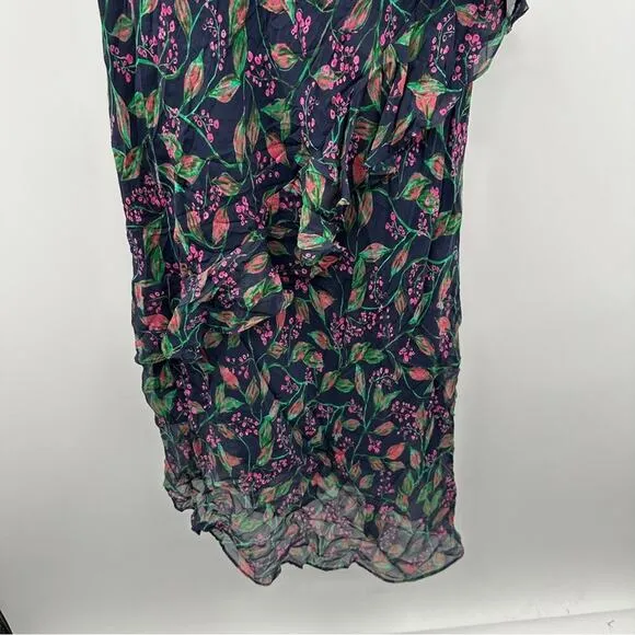 RTR Saloni‎ Vida Ruffled Silk Georgette Asymmetric Hem Floral Midi Dress Sz 6