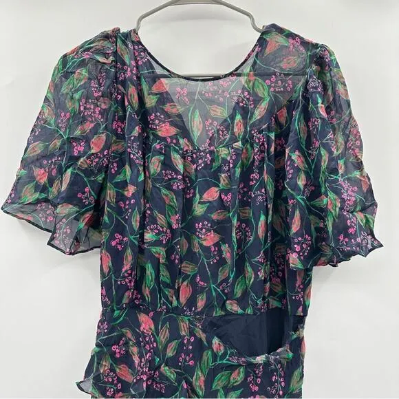 RTR Saloni‎ Vida Ruffled Silk Georgette Asymmetric Hem Floral Midi Dress Sz 6