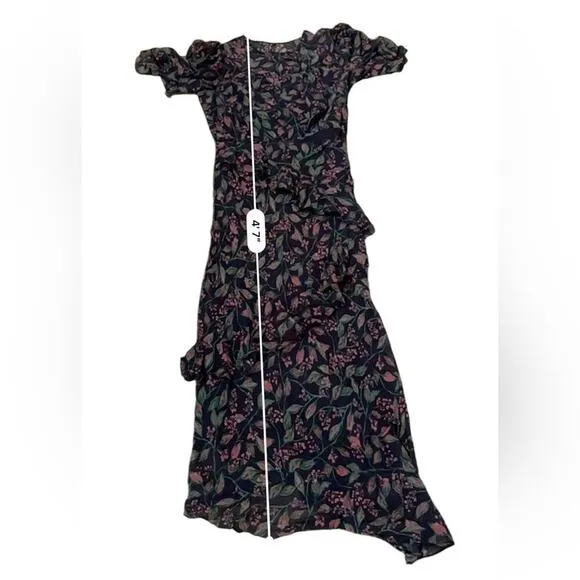 RTR Saloni‎ Vida Ruffled Silk Georgette Asymmetric Hem Floral Midi Dress Sz 6