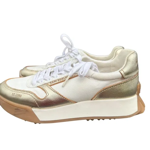 Sam Edelman Layla Sneakers Women's 7.5M White Gold SE-1980 Retro Style Shoes