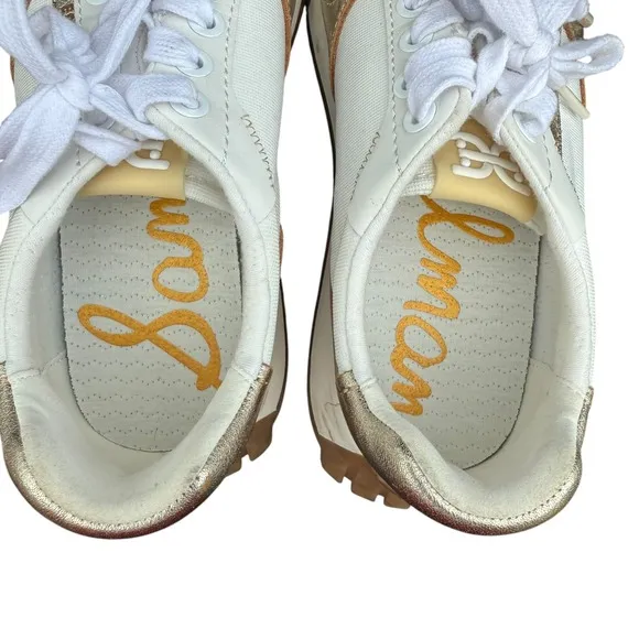 Sam Edelman Layla Sneakers Women's 7.5M White Gold SE-1980 Retro Style Shoes