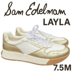 Sam Edelman Layla Sneakers Women's 7.5M White Gold SE-1980 Retro Style Shoes