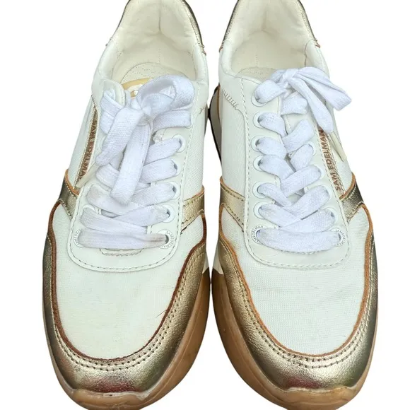 Sam Edelman Layla Sneakers Women's 7.5M White Gold SE-1980 Retro Style Shoes