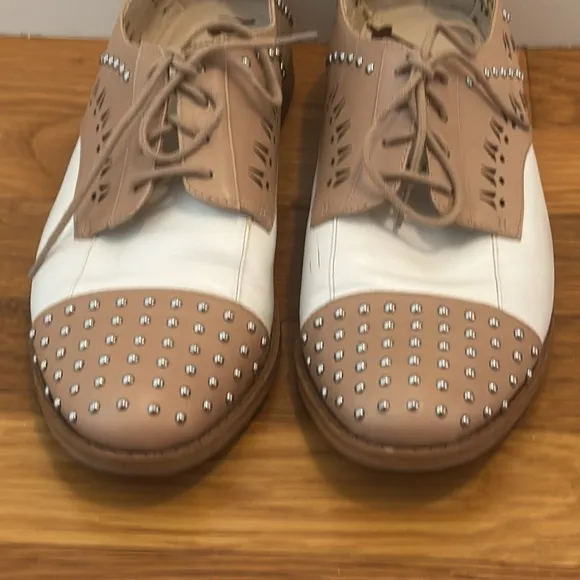 Sam Edelman Womens JaynaOxfords White Beige Leather Studded Y2K 8.5 8 1/2 Shoes