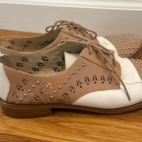 Sam Edelman Womens JaynaOxfords White Beige Leather Studded Y2K 8.5 8 1/2 Shoes