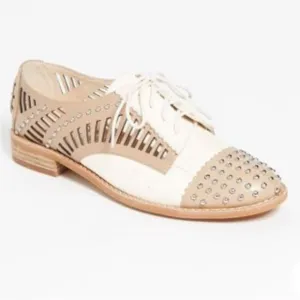 Sam Edelman Womens JaynaOxfords White Beige Leather Studded Y2K 8.5 8 1/2 Shoes