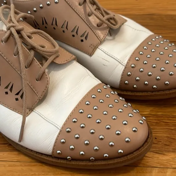 Sam Edelman Womens JaynaOxfords White Beige Leather Studded Y2K 8.5 8 1/2 Shoes