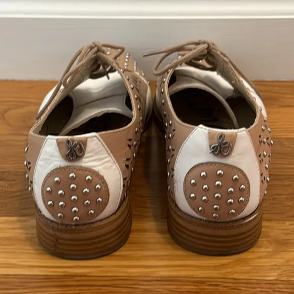 Sam Edelman Womens JaynaOxfords White Beige Leather Studded Y2K 8.5 8 1/2 Shoes