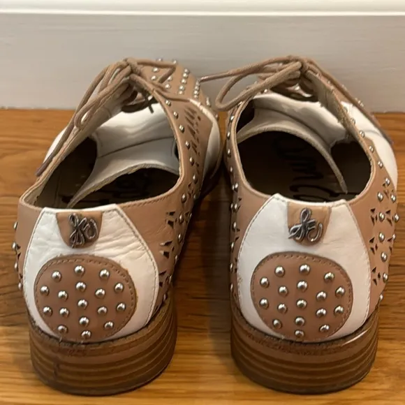 Sam Edelman Womens JaynaOxfords White Beige Leather Studded Y2K 8.5 8 1/2 Shoes