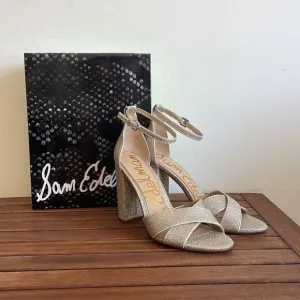 Sam Edelman Yaro Ankle Strap Sandals Light Gold Mesh US Women 9/UK6.5/EU40($120)