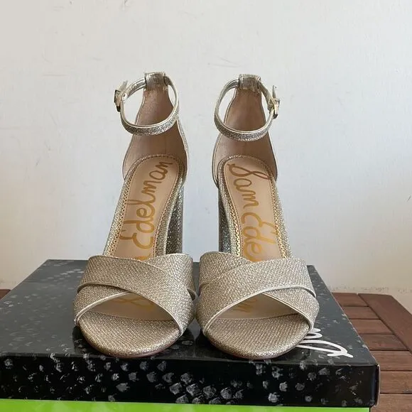 Sam Edelman Yaro Ankle Strap Sandals Light Gold Mesh US Women 9/UK6.5/EU40($120)