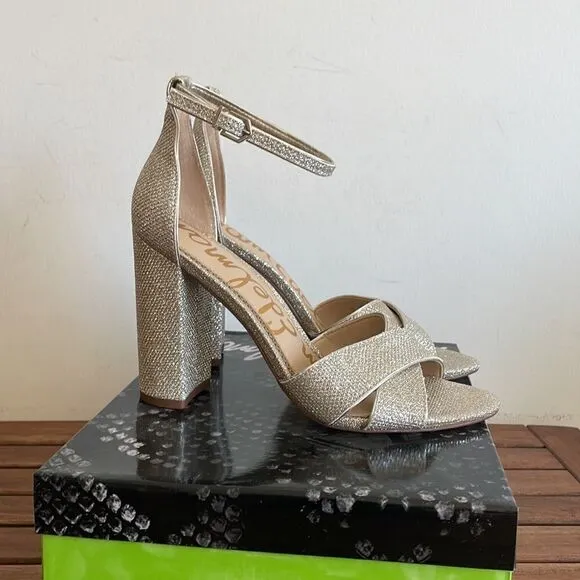 Sam Edelman Yaro Ankle Strap Sandals Light Gold Mesh US Women 9/UK6.5/EU40($120)