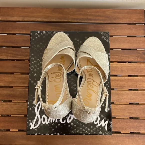 Sam Edelman Yaro Ankle Strap Sandals Light Gold Mesh US Women 9/UK6.5/EU40($120)
