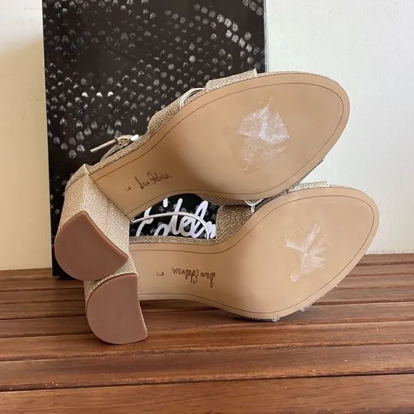 Sam Edelman Yaro Ankle Strap Sandals Light Gold Mesh US Women 9/UK6.5/EU40($120)