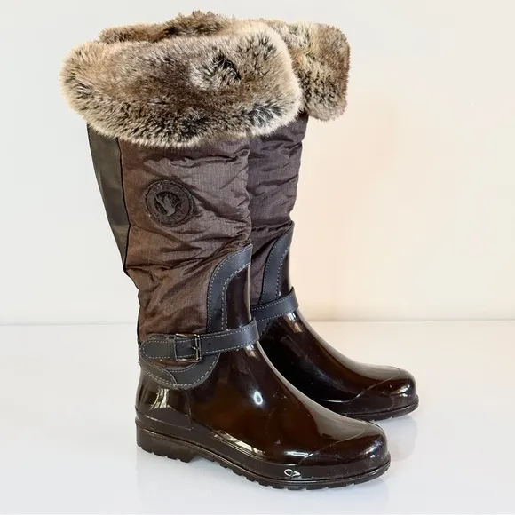Santana Canada Faux Fur Tall Rain Boot 38 / 7 Brown