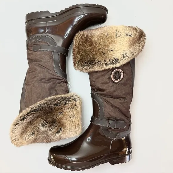 Santana Canada Faux Fur Tall Rain Boot 38 / 7 Brown