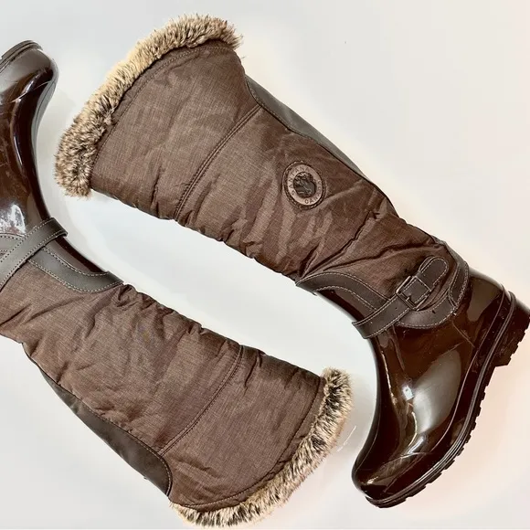 Santana Canada Faux Fur Tall Rain Boot 38 / 7 Brown