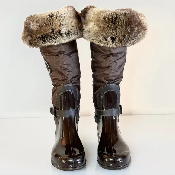Santana Canada Faux Fur Tall Rain Boot 38 / 7 Brown