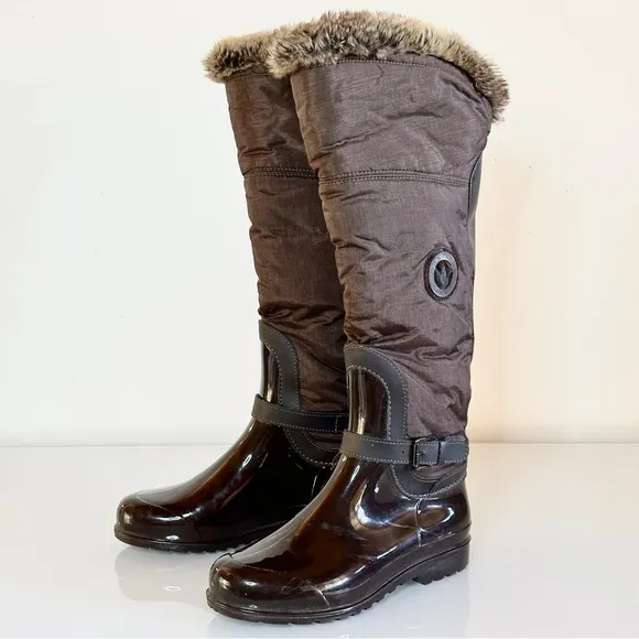 Santana Canada Faux Fur Tall Rain Boot 38 / 7 Brown