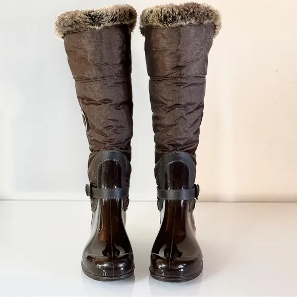 Santana Canada Faux Fur Tall Rain Boot 38 / 7 Brown