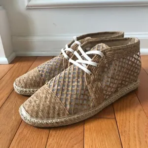 Schutz Womens Kork Shoes Lace Up Flat Espadrille