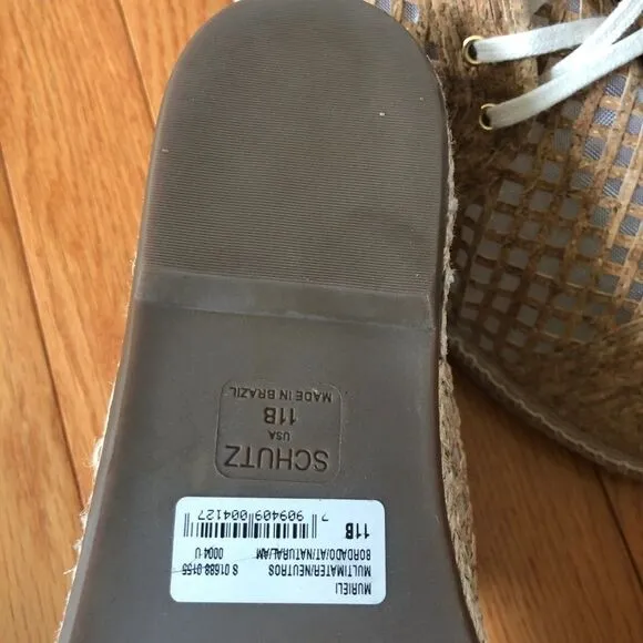 Schutz Womens Kork Shoes Lace Up Flat Espadrille