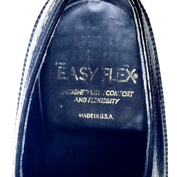 Sears Easy Flex 70128 VTG Black Wing Tip Lace Up Shoes 10.5 Pebbled Leather